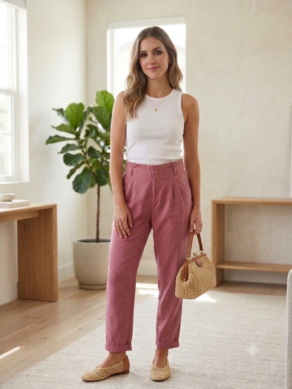 LOFT Dusty Rose Elastic-Waist Pants